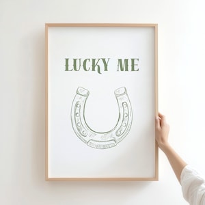 Horseshoe Print, Sage Green Rustic Western Wall Art, 'Lucky Me' Quote, Farmhouse Decor, Digital Download