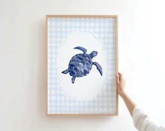 Watercolor Sea Turtle Print: Blue Coastal Nursery Art (Digital Download)