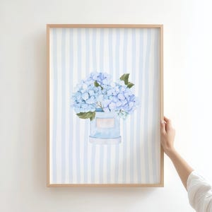 Watercolor Hydrangea Art Print, Blue Hydrangea Wall Art, Coastal Floral Decor, Botanical Art, Preppy Home Decor, Digital Download