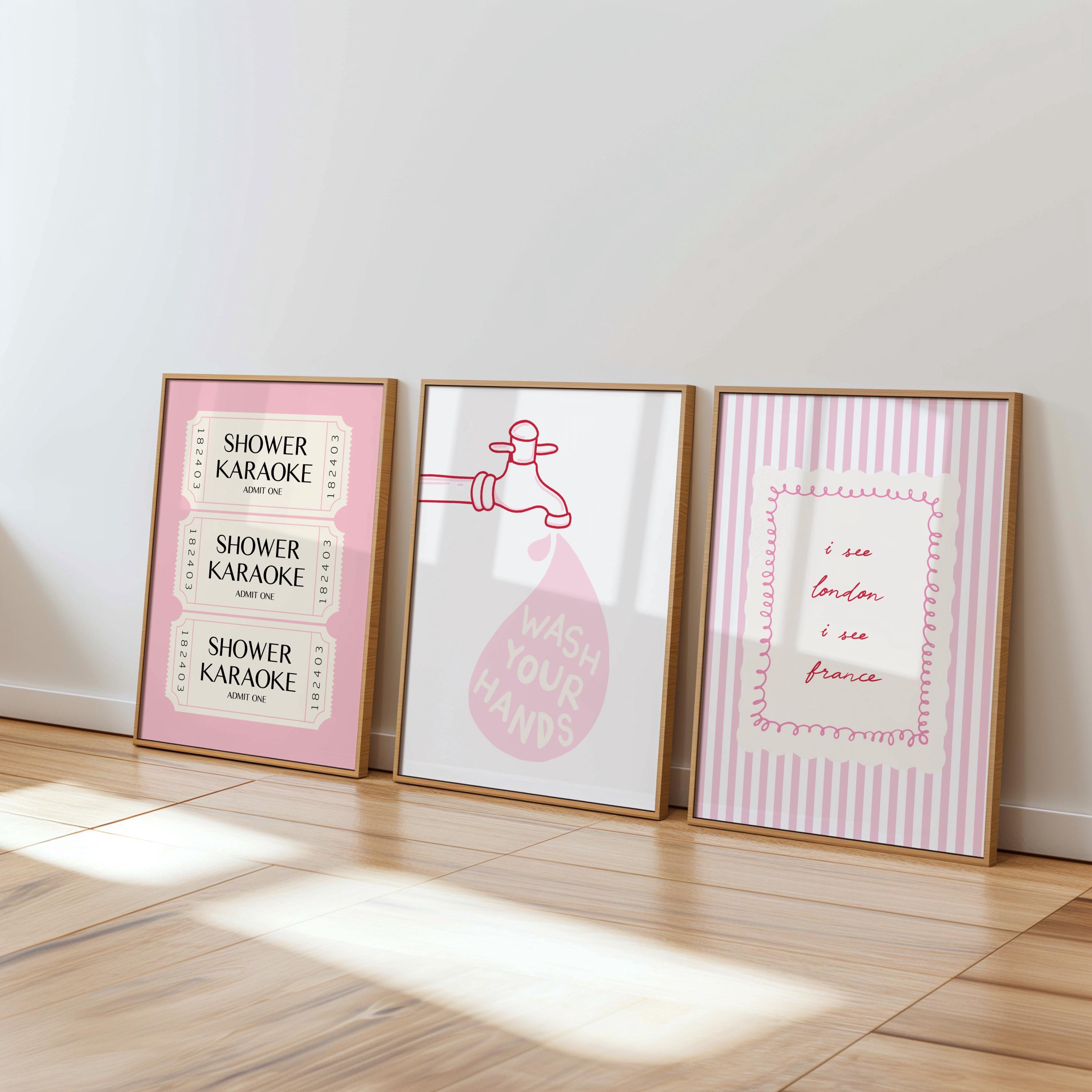 Pink Bathroom Wall Art Set, Funny Bathroom Prints Bundle, Shower ...