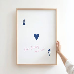 Lucky Girl Playing Card Print: Pink Navy Coquette Art (Digital Download)