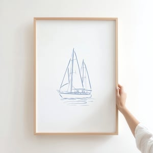 Sailboat Print, Coastal Wall Art, Sailboat Painting, Boy Room Poster, Blue Art Poster, Nautical Nursery Decor Printable Digital