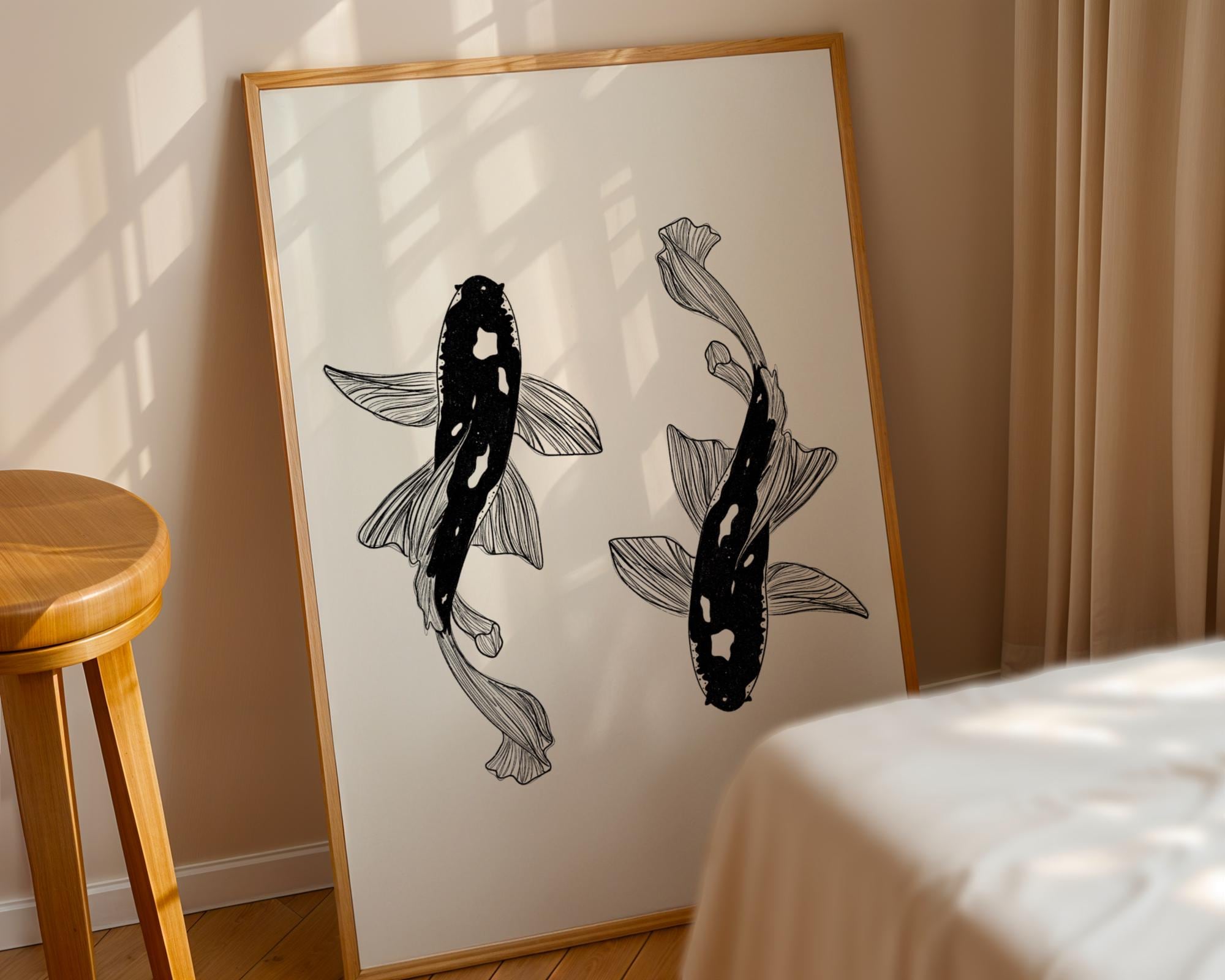 Black Koi Fish Art Print: Japanese Zen Wall Decor (digital Download) - Etsy