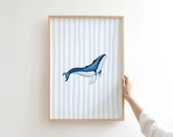 Whale Print: Blue Ocean Nursery Art, Digital Download