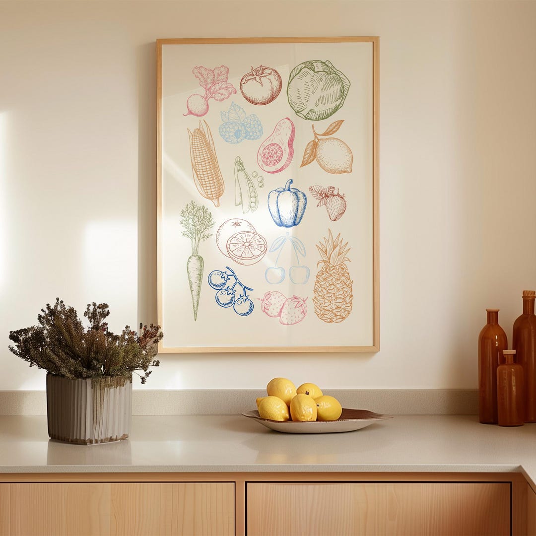 kitchen print set of 2 fruit print vegetable print... Colorful Fruit Vegetable Kitchen Print, Farmhouse Wall Art, Digital ...