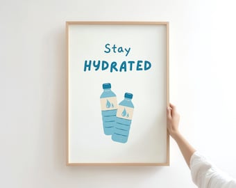 Blijf gehydrateerd kunstprint: waterfles wellness-poster (digitale download)