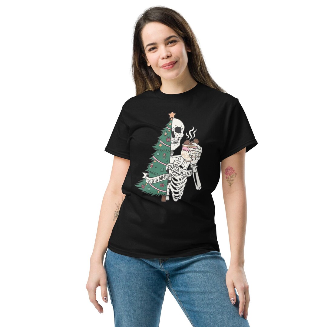Sorta Merry Sorta Scary Shirt | Skeleton Christmas Tree Mashup Unisex ...