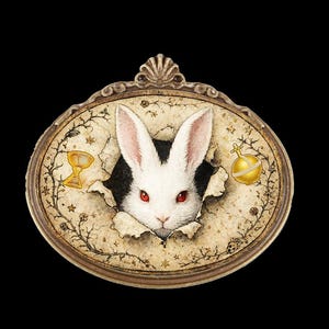 Killer Rabbit of Caerbannog Brooch – Medieval Gothic White Rabbit Cameo Pin – Dark Fantasy Art Jewelry, Unusual Easter Gift