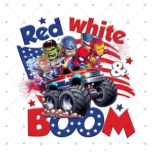 Super-herói vermelho, branco e boom png, 4 de julho png, escavadeira de desenho animado de herói png, patriótico png, presente para menino americano, camiseta infantil de 4 de julho png