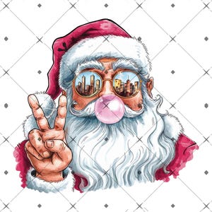 Retro Santa Christmas Blowing Bubble PNG, Vintage Merry Christmas PNG, Funny Santa With Sunglasses Xmas Holiday Sublimation Digital Download