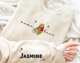 Embroidered Mama Bear Sweatshirt, Personalized Kids Names Sleeve