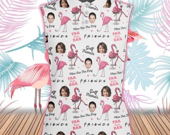 Custom Face Golf Polo Shirt: Funny Flamingo Wine Design, Cotton Golfer Gift