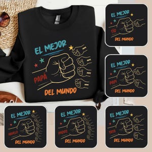 Personalized Toddler Kid El Mejor Papa Del Mundo Fist Bump Bundle Png, Vintage Spanish Papá Png, Custom Father's Day Png, Latina Dad Gift