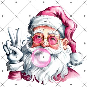Retro Santa Christmas Blowing Bubble PNG, Vintage Merry Christmas PNG, Funny Santa With Sunglasses Xmas Holiday Sublimation Digital Download