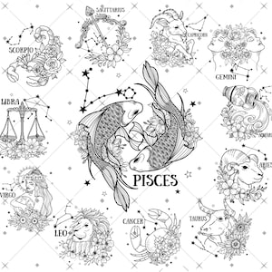 Paquete de signos del zodiaco florales Png Svg Pdf, Zodiaco Png Svg Pdf, Paquete de horóscopo Png Svg Pdf, Zodiaco positivo Png Svg Pdf, Signo del zodiaco de flores