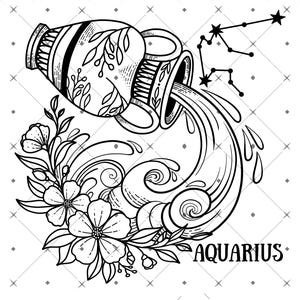 Carte florale du zodiaque Verseau, PNG du zodiaque, png, zodiaque png, zodiaque positif png