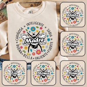 Bundle Madre Floral Bee Png, Spanish Mama Png, Happy Mother&#39;s Day, Latina Mom Png, Retro Madre Png, Floral Madre Png, Gif For Latina Mom