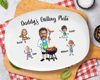 お子様の写真と名前が入った、お父さん専用のグリルプレート。お父さんやおじいちゃんへのカスタムギフト、思い出に残る記念品、父の日のギフトに最適です。