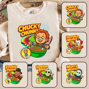 Funny Horror Character Cereal Png Bundle, Cereal Killers Png, Horror Movie Characters Png, Scary Movies, Spooky Season, Halloween Movie Png