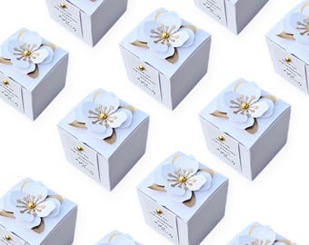 Custom White Flower Elegant Wedding Favors Box, Candy Box, Gift Favor Box For Birthday Anniversary Event Holiday Party, Floral Candy Boxes