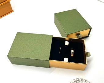 Green Handmade Sliding Jewelry Box: Velvet Ring, Necklace Gift Box