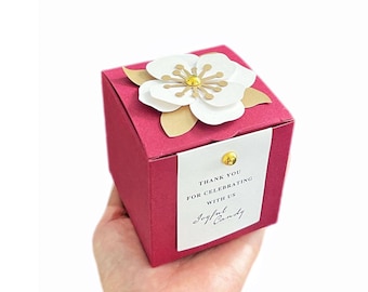 Custom White, Red Flower Wedding Favor Boxes | Elegant Candy, Guest Favor Boxes for Birthday, Anniversary, Holiday Parties | Event Gift B