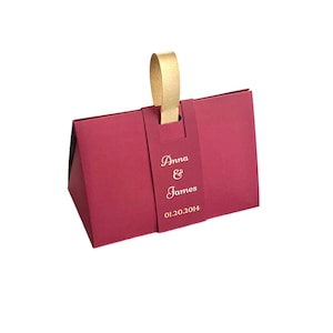 20 PCS Personalized Burgundy Candy Boxes | Double Happiness Wedding Favor Boxes with Handle | Gift Boxes for Birthdays, Anniversaries& Event