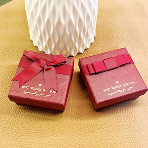 Handmade Dark Red Rigid Jewelry Box with Bow - Velvet-Lined-Spondge Insert, Ring, Necklace, Bracelet Storage - Elegant Gift Box for Jewelry