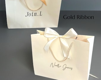 Personalized Ivory Gift Bags with Ribbon Handles, Custom Logo, set of 20