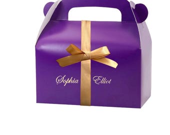 20 Purple Gift Boxes with Gold Ribbon: Wedding & Party Favors