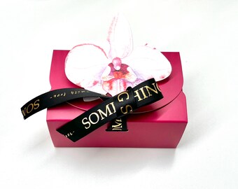 Personalized Floral Gift Boxes - Hot Pink Wedding Favor Packaging with Ribbon