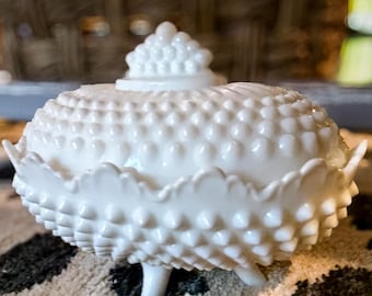 Vintage White Milk Glass Covered Candy Dish