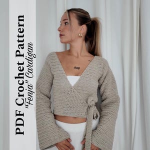 Crochet Pattern Wrap Cardigan “Fenja” – PDF Download | Long Sleeve Boho Jacket with Tie Front | Digital Pattern in English