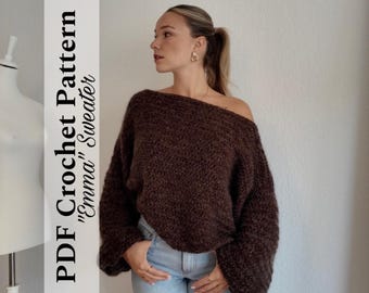 Crochet Sweater Pattern PDF | Off Shoulder Sweater | Beginner Crochet Pattern | Chunky Oversized Sweater | Emma Sweater | English