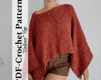 Padrão de Crochê – Top Selina (Estilo Poncho) – Tutorial em Inglês – Para Iniciantes – Top de Crochê Festival
