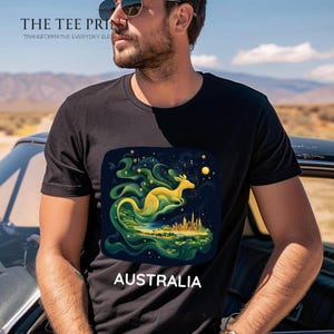 -shirt Australie Kangourou Aurora | Conception unique de ciel nocturne de l'outback | T-shirt unisexe en coton doux | Cadeau souvenir de voyage | Chemise Australie