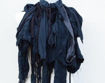 Shredded Scarf • Handcrafted Upcycled Wrap • Wasteland Costume Accessory • Distressed Tribal Rag. Post-Apocalyptic Scarf