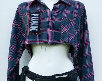 Benutztes Upcycling Punk Oberteil: Handgemachtes Dystopische Oberteil Gr.L