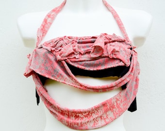 Handmade Upcycled Crop Top: Pink & Gray Artistic Festival Fashion Size S/M