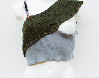 Distressed Post Apocalyptic Neckholder Top: Upcycled Ödland Festival Kleidung M