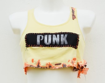 Benutztes Upcycling Punk Oberteil: Handgemachte dystopische Kleidung S/M