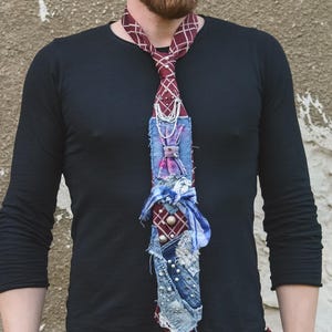 Denim Necktie - Upcycled Vintage Necktie - Punk Clothing - Junk Tie