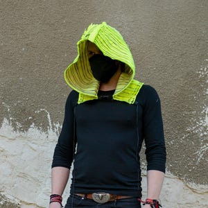 Cyberpunk Hood - Larp Accessory - Wasteland Clothing - Neon Cowl - Futuristic Clothes
