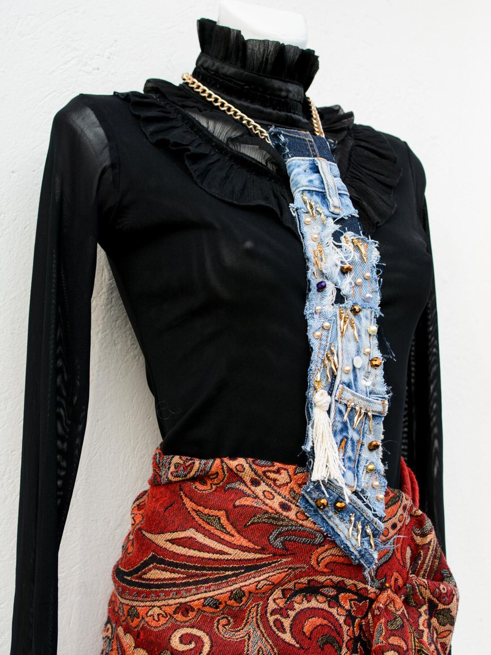 Denim Junk Tie • Artistic Boho Necktie • Reworked Jean Fabric Accessory ...