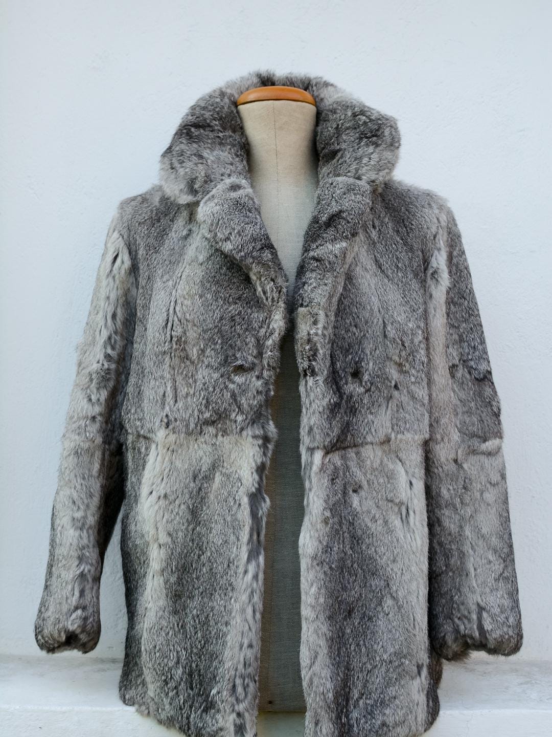 Old Rabbit Coat Vintage 1980s Dyed Rabbit Fur Coat - Mob Wife Style - Grey Fur Size S ...