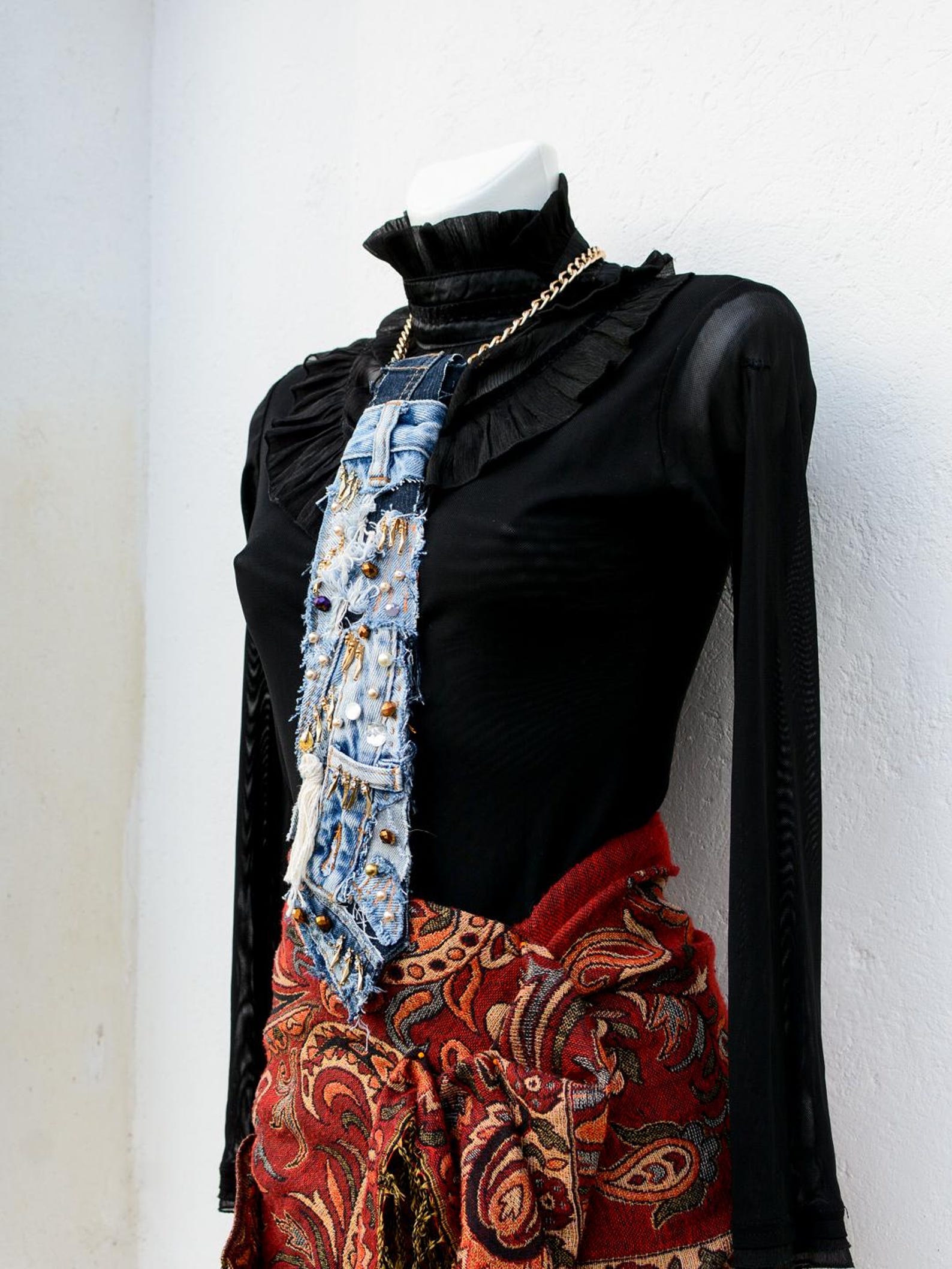 Denim Junk Tie • Artistic Boho Necktie • Reworked Jean Fabric Accessory ...