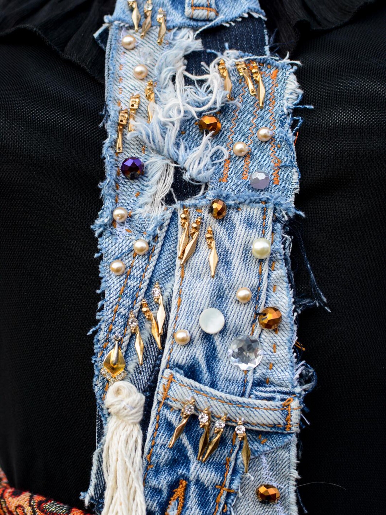Denim Junk Tie • Artistic Boho Necktie • Reworked Jean Fabric Accessory ...