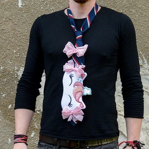 Cute Unicorn Necktie - Upcycled Vintage Necktie - Handmade Tie
