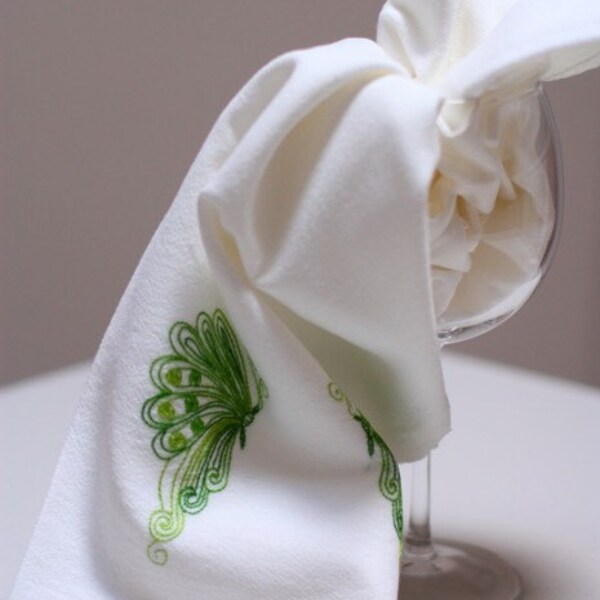 flour sack tea towel, hand embroidered, butterflies design