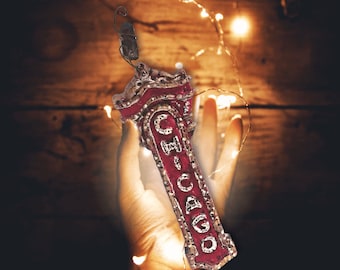 Adorno 3D esculpido - Teatro de Chicago, Marquesina del Teatro de Chicago, Adorno coleccionable, Adorno de Chicago